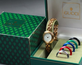 Vintage Gucci 11/12.2 Interchangeable Bezel Watch Gold Plated