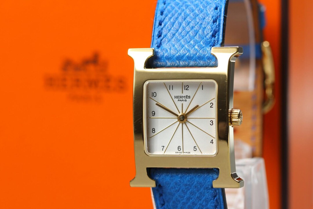 Overhauled HERMES H Watch HH1.201 Gold Blue 