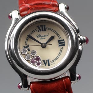 EXC+5 Chopard Happy Sports 27/8245-42 Heart Diamond Red Silver Qz Women’s Watch