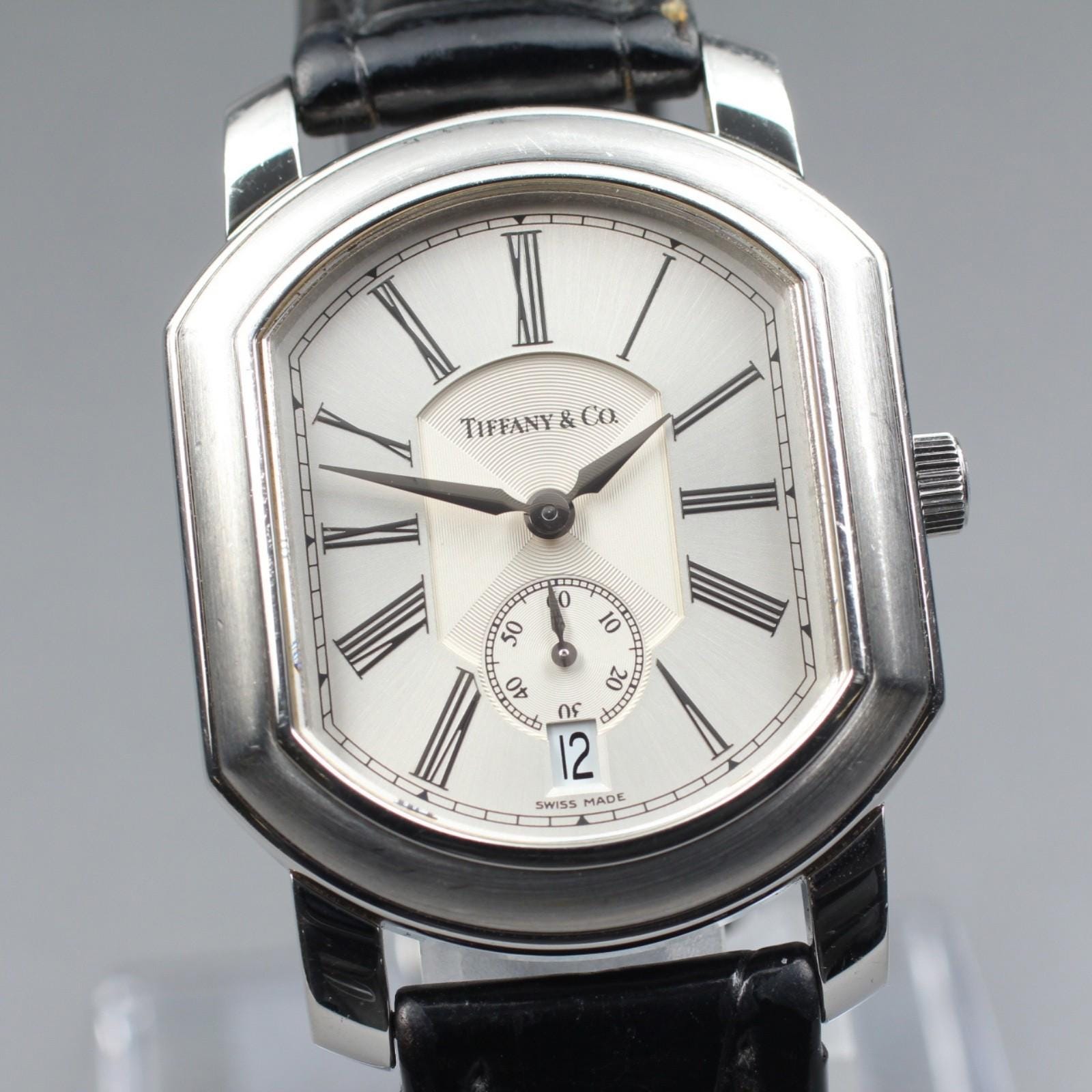 Tiffany and Co. White Dial and Vintage mens #90 new battery push button broken C. 1990 Vintage Tiffany Jewelry Sterling Silver Cable-Chain  main image 4