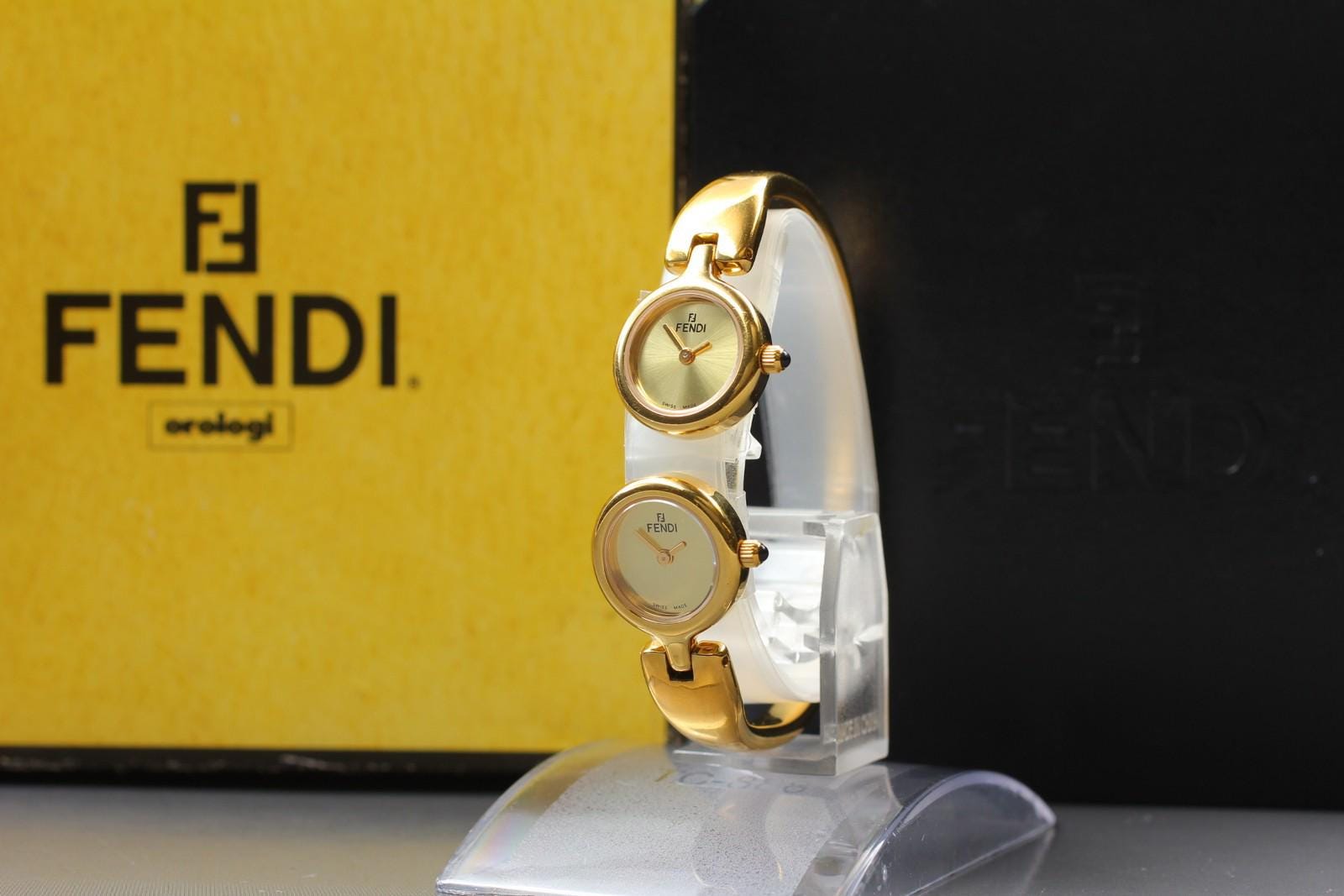 Vintage [exc+5 Box] FENDI 620L Dual Time Gold Bangle Women's