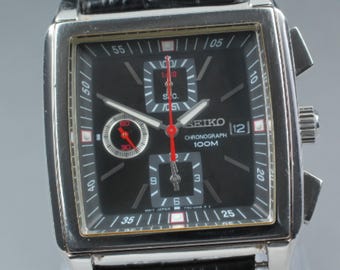 RARO [Exc+5] SEIKO Cronógrafo 7T92-0HS0 Reloj de cuarzo negro para hombre de 39 mm JAPÓN