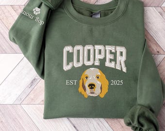 Custom Cocker Embroidery Sweatshirt – Varsity Dog Name Crewneck With Cocker Spaniel Dog Face From Photo,Dog Mom Gift Dog Lover Gift