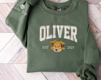 Custom Dog Face Embroidered Sweatshirt, Pet Photo Embroidered Hoodie, Australian Shepherd Mix Lovers Sweatshirt, Dog Gift, Gift for Dog Mom
