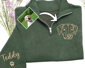 Custom Labrador Embroidered Quarter Zip – Teddy Dog Name Pullover, Personalized Lab Dog Mom Gift, Minimal Line Art Labrador Sweatshirt