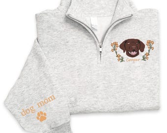 Custom Labrador Embroidered Sweatshirt – Personalized Labrador Dog Mom Gift, Quarter Zip Pet Lover Apparel, Dog Memorial, Dog Lover Gift