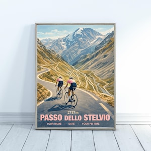 Regalo personalizzato per ciclisti su strada, poster del Passo dello Stelvio, immagine del Passo dello Stelvio, stampa personalizzata per ciclisti su strada