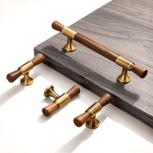 Walnut Drawer Pulls – Antique Brass Wood Handles for Kitchen Cabinets & Dressers
