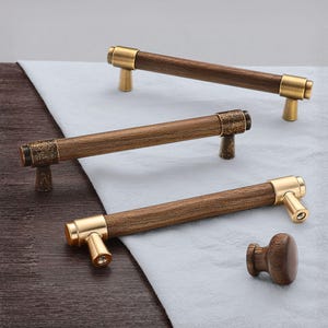 Walnut Cabinet Pull – Antique Brass Wood Hardware for Cabinets & Drawers 5 Inches