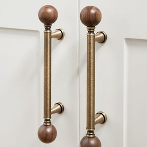 Wood Brass Cabinet Pulls – Antique Brass Hardware for Warm Minimal Interiors – 5 Inches