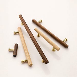 Walnut Drawer Pulls – Brass Wood Hardware for Kitchen Cabinets – 6 Inch