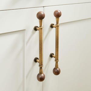 Walnut Cabinet Pulls – Antique Brass Wood Hardware for Kitchen Dresser Drawer, 3–6 Inch Options