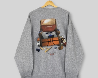 Vintage Big Ball Sport Graues Sweatshirt Große 90er Jahre Sport ist Leben Gedruckt Zitate Pullover Sport Zitat Crewneck Liebt Sport Pullover Größe L