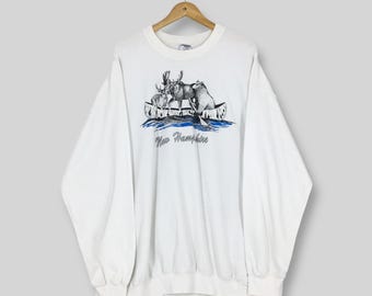 Vintage New Hampshire Animal Wildlife Sweatshirt XLarge Moose Elk Bear Wildlife Printed Sweater Deer Habitat Crewneck Buck Jumper Size XL