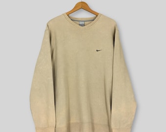 Vintage Y2K Nike Swoosh Beige Sweatshirt Großes Nike Swoosh besticktes Logo-Pullover Nike Usa Pullover Nike Sportswear Rundhalsausschnitt