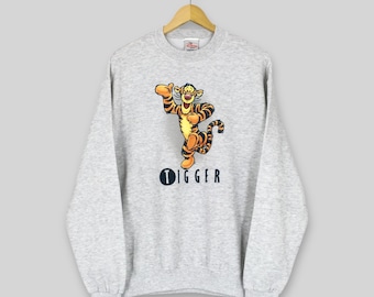 Vintage 90er Jahre Winnie The Pooh 'Tigger' Sweatshirt Medium Tigger Disney Charakter Gedruckte Grafiken Rundhals Pooh Disneyland Tigger Pullover M