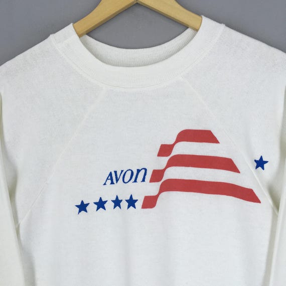 Vintage 80s Avon USA American Flag Stars Sweatshirt Large Avon Company Promo Printed Logo Sweater Avon New York City Crewneck Size L View 2