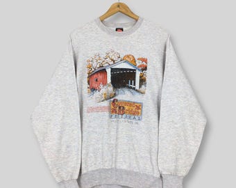 Vintage 90s Covered Bridge Festival Gray Sweatshirt XLarge Indiana Covered Bridge Festival Graphics Sweater Parke County Indiana Crewneck XL