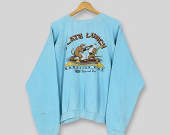 Vintage Distressed Late Lunch Hawaiian Sweatshirt XLarge Hawaiian Kine Printed Logo Crewneck Late Lunch Surf Jumper Hawaiian Kine Sweater XL