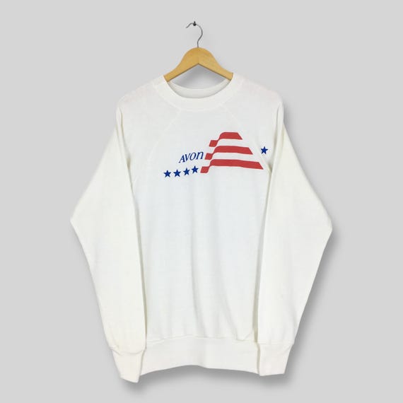 Vintage 80s Avon USA American Flag Stars Sweatshirt Large Avon Company Promo Printed Logo Sweater Avon New York City Crewneck Size L