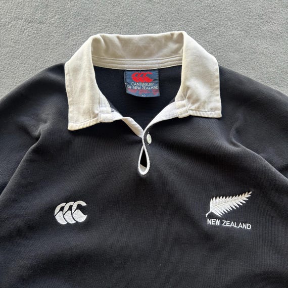 Vintage 90s Canterbury Of New Zealand Black Rugby Shi… - Gem
