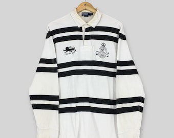 Vintage 90s Polo Ralph Lauren Striped Rugby Shirt Large Polo Ralph Lauren Embroidered Collared Shirt Polo RL Black Stripes Rugby Jersey L