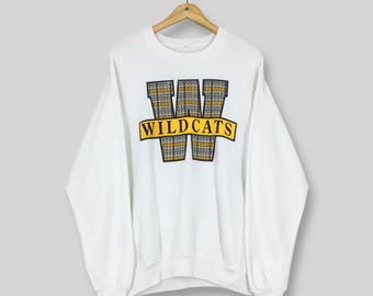 Vintage 90s Wildcats Sportswear Apparel Sweatshirt Large W Wildcats Printed Logo Sweater Wildcats Football Jumper Schools Crewneck Size L