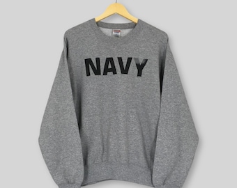 Vintage Y2K Vereinigten Staaten Navy Grau Sweatshirt Medium Navy Spell Out Gedruckt Pullover US Navy Pullover Vereinigten Staaten Armee-Streitkräfte Rundhalsausschnitt M