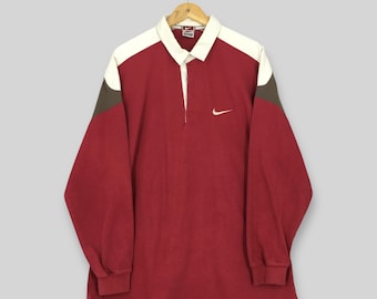 Vintage 90s Nike Swoosh Polo Rugby Shirt Large Nike Rugby Sportswear Collared Shirt Nike Sportswear Polos Nike Casual Red Polo Jersey Size L