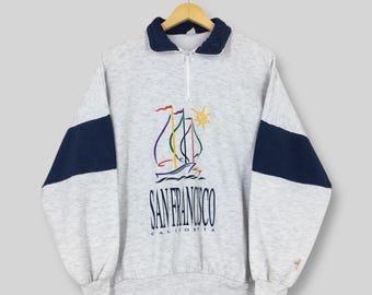 Vintage 90s San Francisco California Half Zip Sweatshirt Medium San Francisco California Yacht Graphics Sweater SF California Jumper Size M