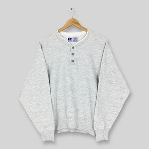 Vintage Russell Athletic Gray Plain Button Sweatshirt Medium Russell Athletic Soft Gray Jumper College Pullover Russell Gray Blank Sweater M