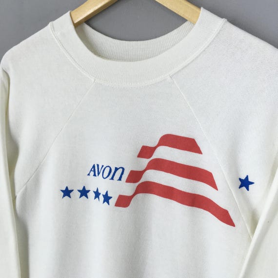 Vintage 80s Avon USA American Flag Stars Sweatshirt Large Avon Company Promo Printed Logo Sweater Avon New York City Crewneck Size L View 3