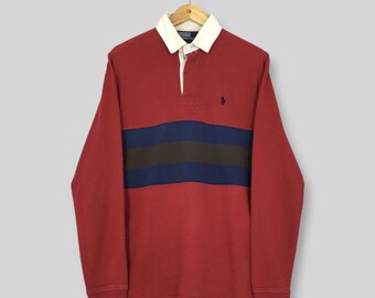 Vintage Polo Ralph Lauren Red Striped Rugby Shirt Medium 90s Polo Ralph Lauren Stripes Polo Shirt Polo RL Pony Stripes Rugby Jersey Size M