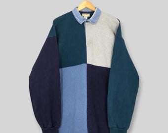 Vintage 90s LL Bean Colorblock Polo Rugby Shirt Large LL Bean Usa Multicolor Collared Shirt Ll Bean Outdoor Striped Rare Rugby Jersey Size L