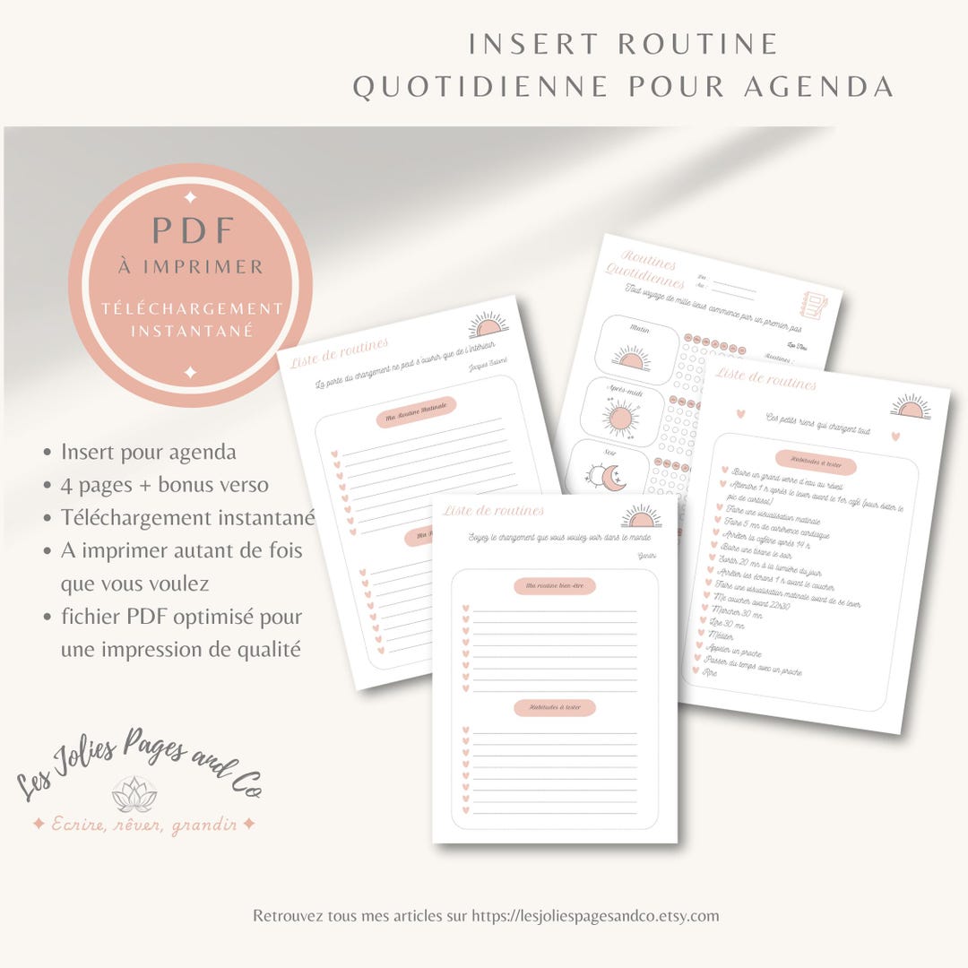 Printable Daily Routine Tracker - PDF Insert for Planner in French - Etsy