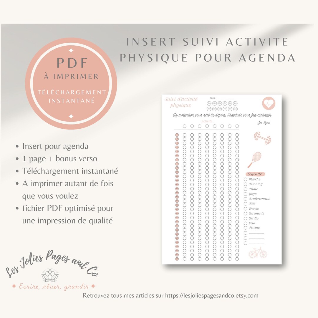 Printable Monthly Physical Activity Tracker for Planners and Diaries ...