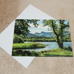 Lake District Elterwater and the Langdale Pikes landscape greeting card.