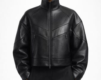 Women's Oversized Leather Jacket | Minimalist Black Streetwear Coat