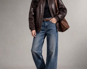 Leren jas dames handgemaakt oversized bikerjack winterstijl