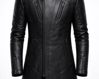 Mens Handmade Black Lambskin Leather Jacket Fitted Modern Biker Coat