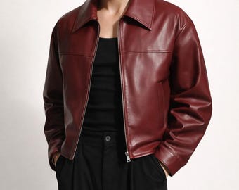 Men's Oversized Leather Jacket | Baggy Fit Streetwear Coat Men
