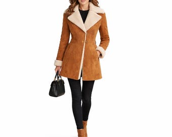Women Shearling Jacket, Faux Fur Coat, Suede Sherpa Outerwear, Warm Stylish  Coat