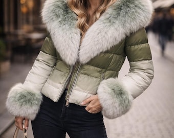 Women Puffer Jacket With Fur Collar Winter Luxury Street Style Coat