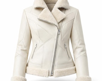 Chaqueta de piel de oveja hecha a mano para mujer, abrigo de invierno de piel sintética para motociclista