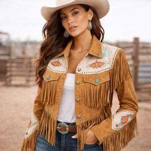 Women's Handmade Fringe Western Jacket – Suede Style Rodeo Cowgirl Coat
