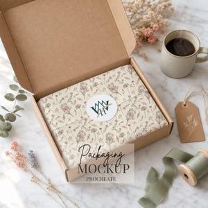 Procreate Tissue Paper Box Mockup | Kraft Mailer Box Seamless Pattern Mockup | Surface Pattern Designer Packaging | Digital Download