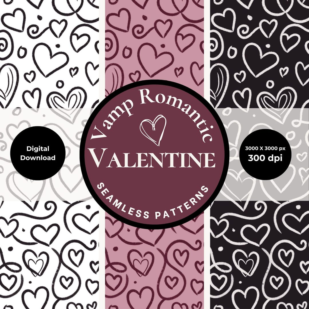 Simple Vamp Patterns Vamp Valentine Heart Seamless Pattern | Gothic Digital Paper (PNG ...