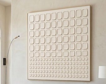 Beige Geometric Textured Wall Art Minimalist 3D Plaid Canvas Painting Modern Living Room Decor