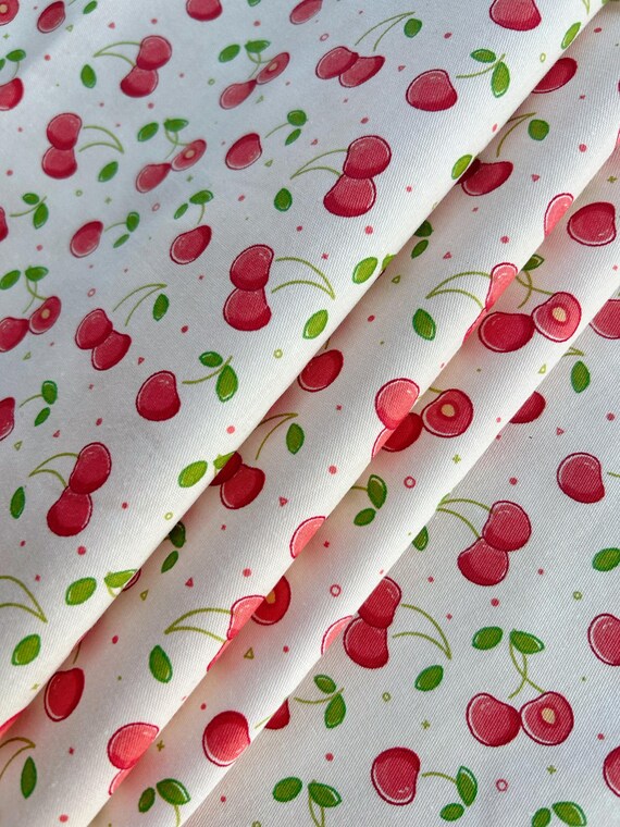 Cherry Print 100% Cotton Fabric | Fruit Pattern Quilting Cotton for Sewing & DIY Crafts