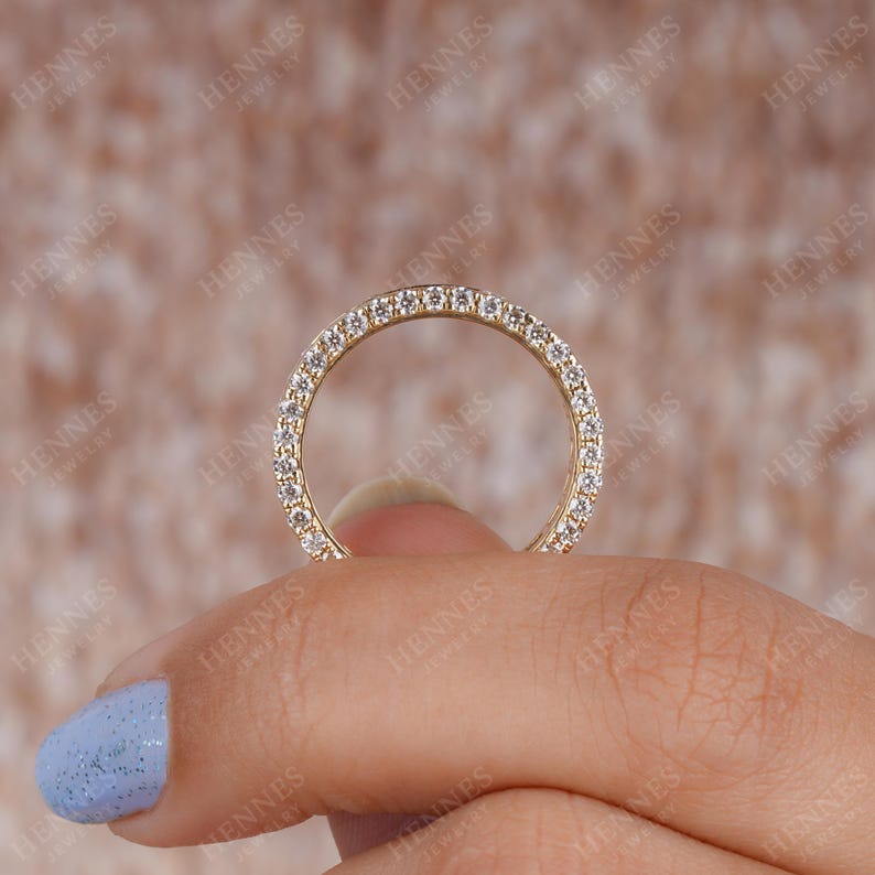 Channel Set Round Cut Moissanite Wedding Band | 14K Solid Gold Full ...
